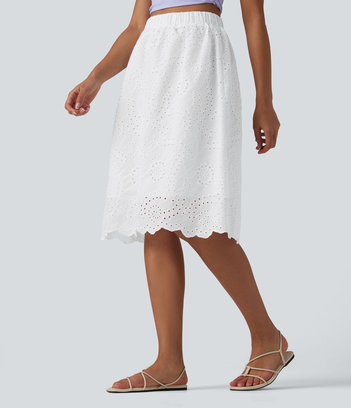 High Waisted Embroidery Eyelet Resort A-line Skirt