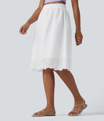 High Waisted Embroidery Eyelet Resort A-line Skirt