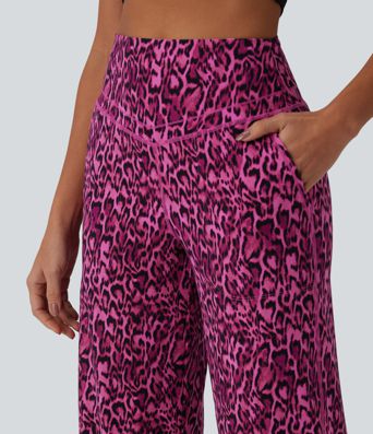 Pantalon de yoga jambes droites taille haute gainant imprimé léopard Halara UltraSculpt™ avec poches