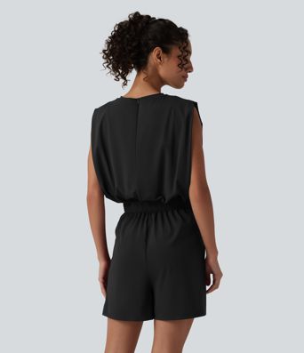 Mono corto casual de cuello redondo sin mangas con nudo delantero, tacto fresco, con bolsillos — facilísimo — UPF50+