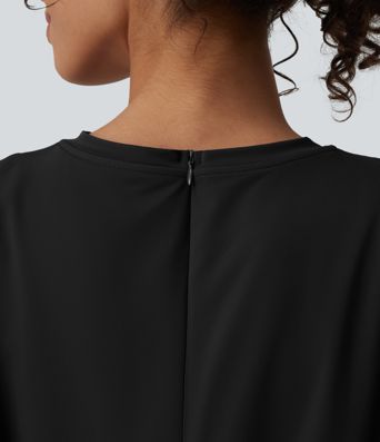 Mono corto casual de cuello redondo sin mangas con nudo delantero, tacto fresco, con bolsillos — facilísimo — UPF50+