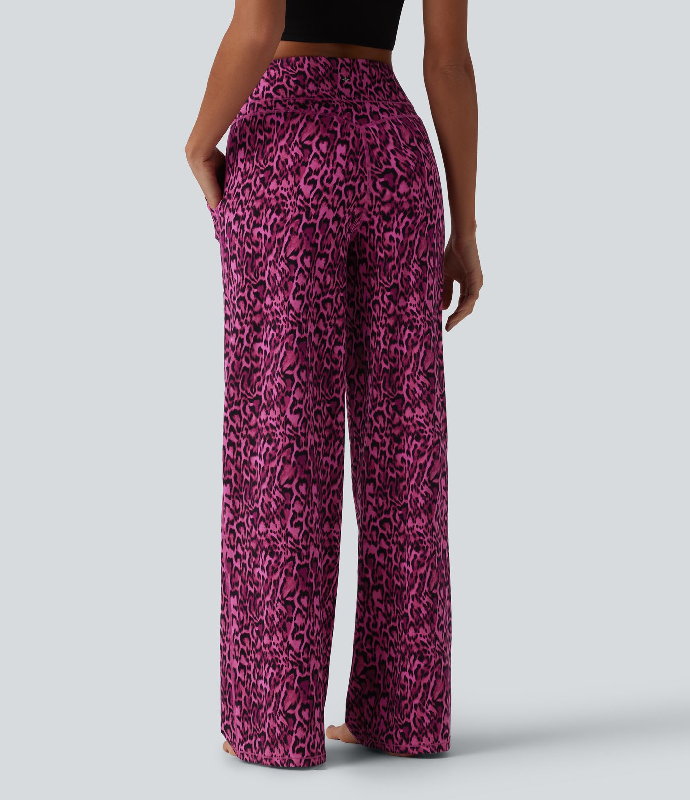 Pantalon de yoga jambes droites taille haute gainant imprimé léopard Halara UltraSculpt™ avec poches