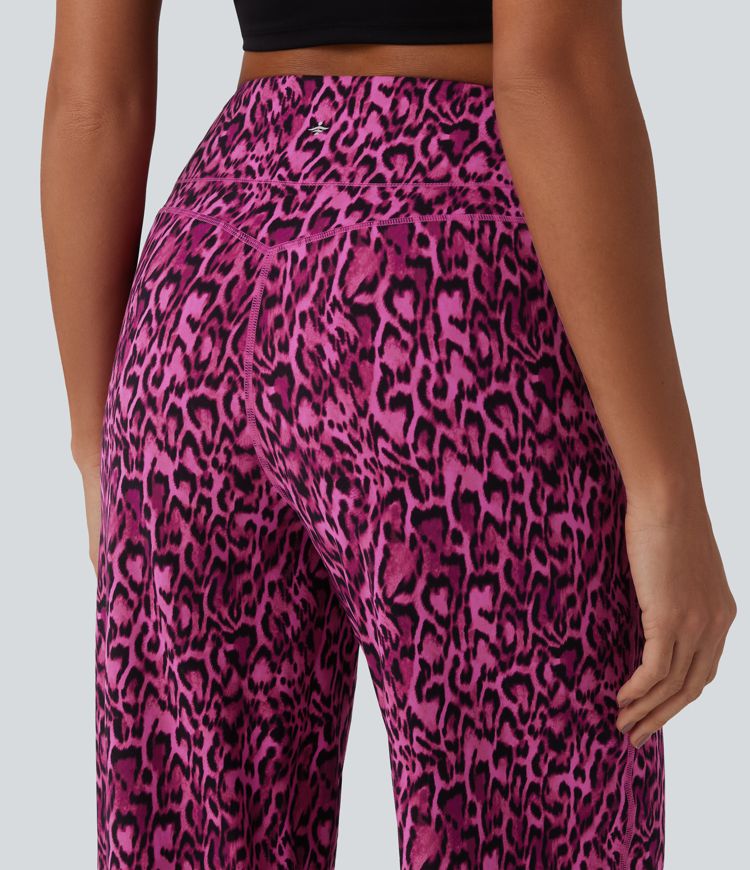 Pantalon de yoga jambes droites taille haute gainant imprimé léopard Halara UltraSculpt™ avec poches