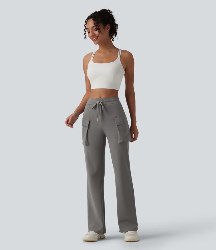DayStretch Mid Rise Drawstring Bootcut Workout Pants with Pockets