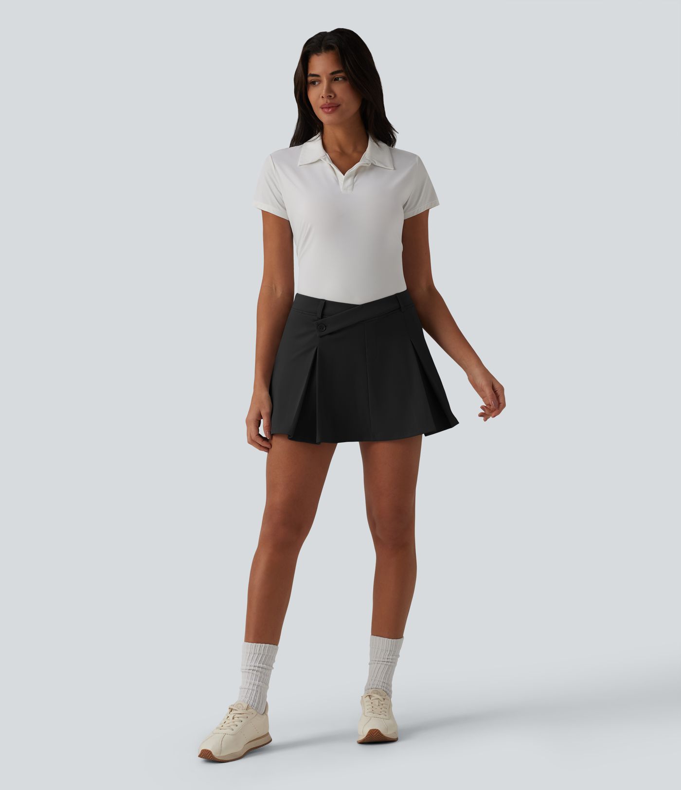 DayStretch Asymmetric Mid Rise 2-in-1 Pleated Mini Golf Skirt with Pockets