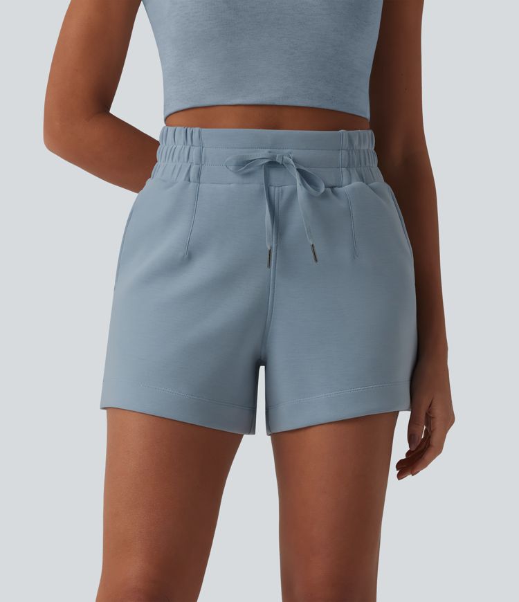 SpacerTek™ High Waisted Drawstring Casual Shorts 4'' with Pockets