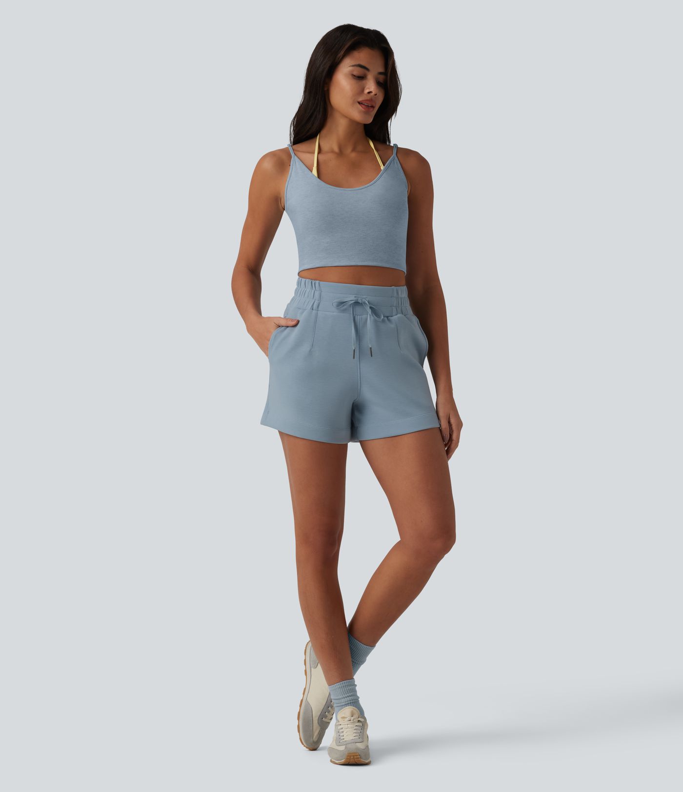 SpacerTek™ High Waisted Drawstring Casual Shorts 4'' with Pockets