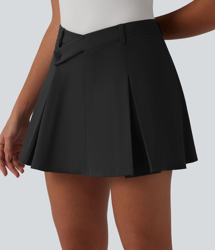 DayStretch Asymmetric Mid Rise 2-in-1 Pleated Mini Golf Skirt with Pockets