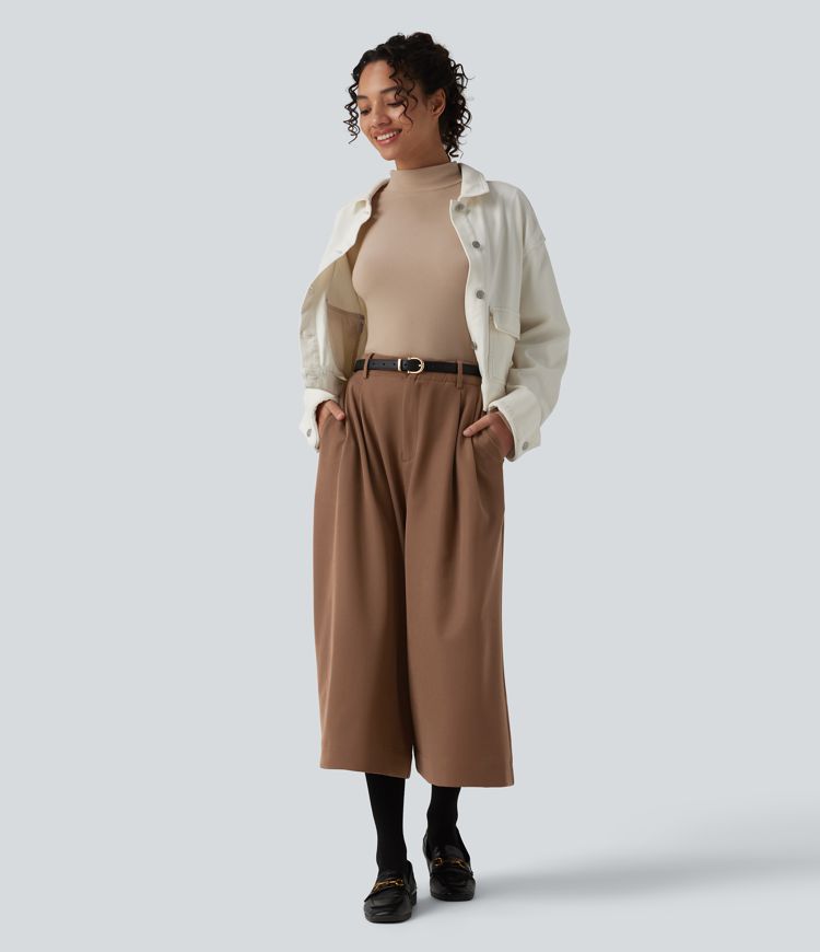 Halara Flex™ - Plissierte Bürohose mit hohem Bund, Seitentaschen und weitem Bein