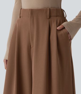 Halara Flex™ - Plissierte Bürohose mit hohem Bund, Seitentaschen und weitem Bein