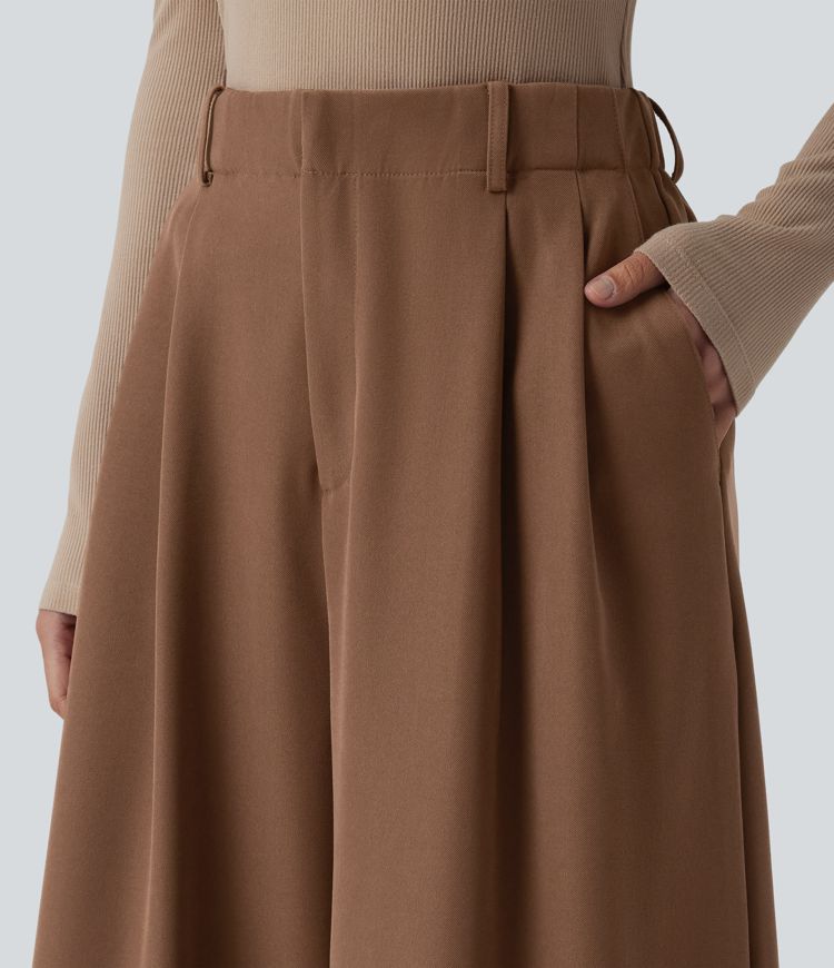 Halara Flex™ - Plissierte Bürohose mit hohem Bund, Seitentaschen und weitem Bein