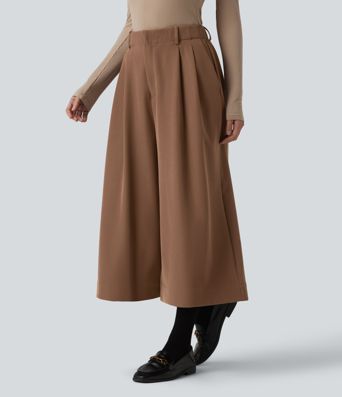 Halara Flex™ - Plissierte Bürohose mit hohem Bund, Seitentaschen und weitem Bein