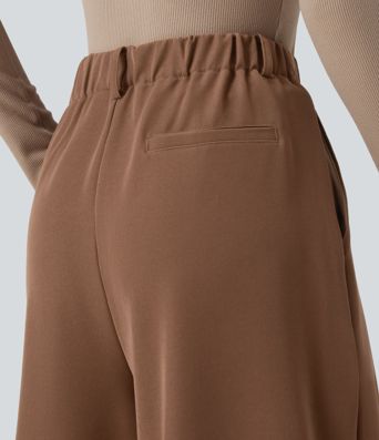 Halara Flex™ - Plissierte Bürohose mit hohem Bund, Seitentaschen und weitem Bein