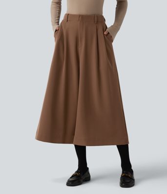 Halara Flex™ - Plissierte Bürohose mit hohem Bund, Seitentaschen und weitem Bein