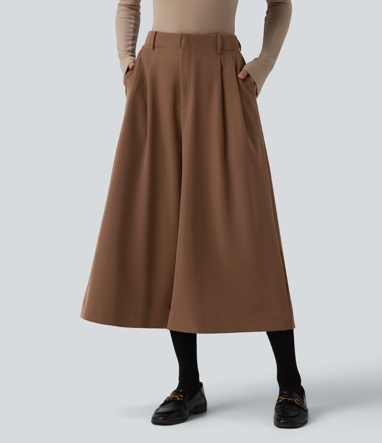 Halara Flex™ - Plissierte Bürohose mit hohem Bund, Seitentaschen und weitem Bein