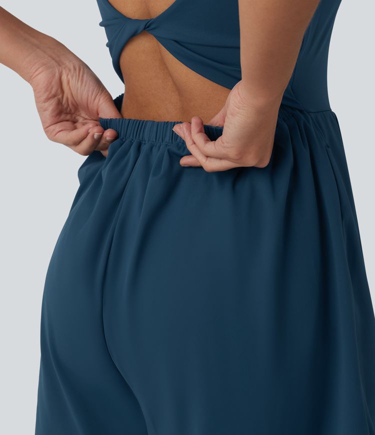 SoftlyZero™ Airy Double Straps Built-in Bra 2-in-1 Cool Touch Yoga Romper with Pockets-Easy Peezy Edition