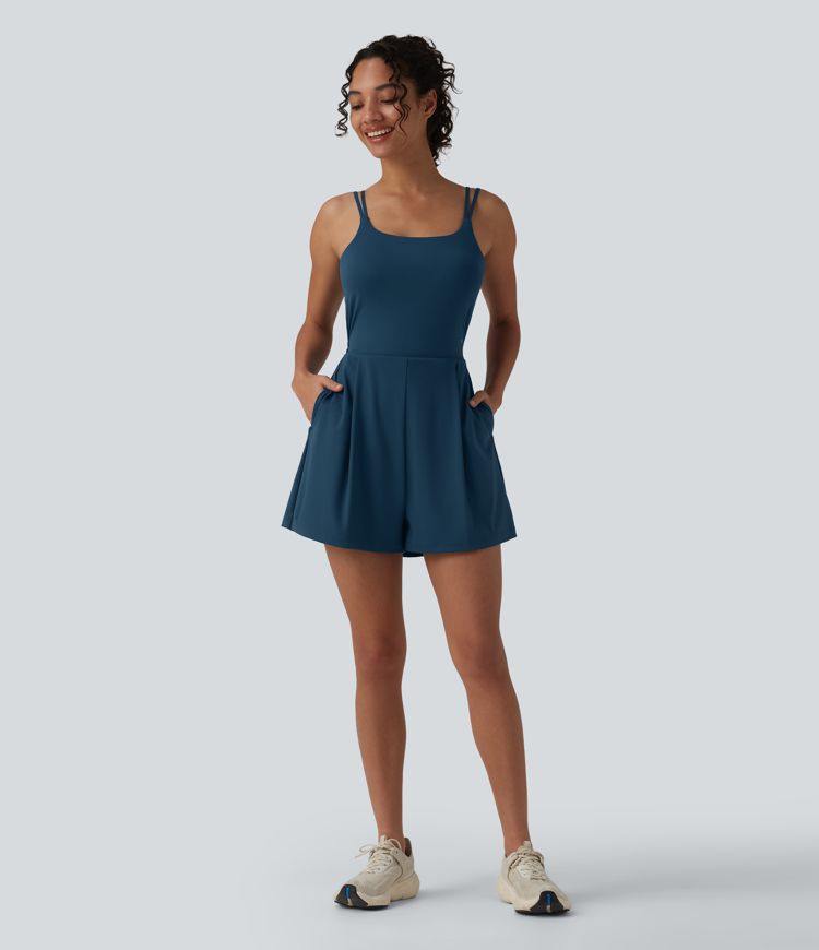 SoftlyZero™ Airy Double Straps Built-in Bra 2-in-1 Cool Touch Yoga Romper with Pockets-Easy Peezy Edition