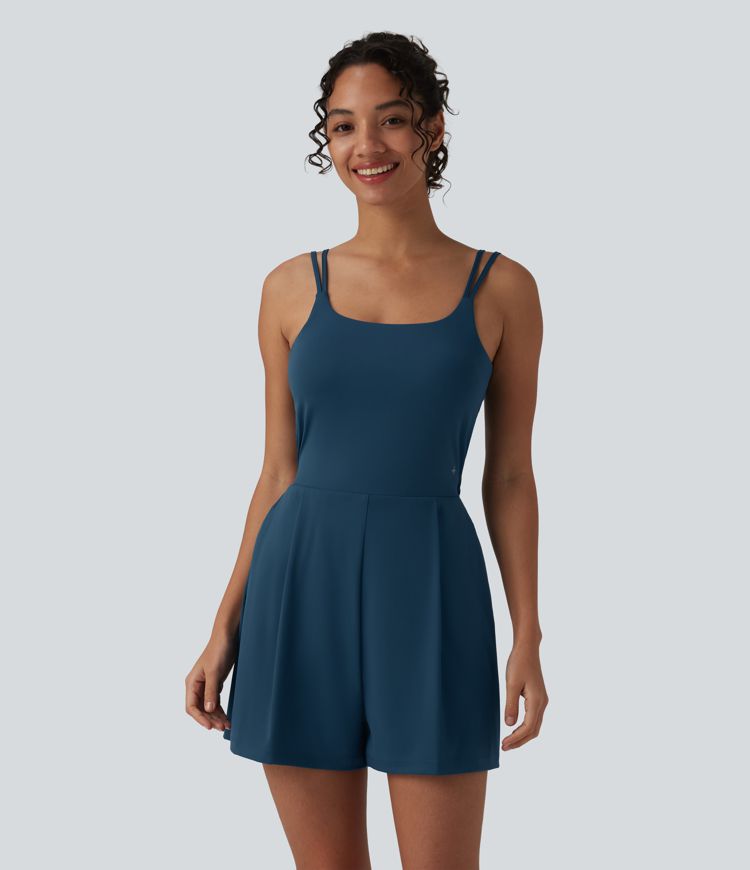 SoftlyZero™ Airy Double Straps Built-in Bra 2-in-1 Cool Touch Yoga Romper with Pockets-Easy Peezy Edition