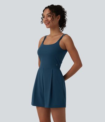 SoftlyZero™ Airy Double Straps Built-in Bra 2-in-1 Cool Touch Yoga Romper with Pockets-Easy Peezy Edition