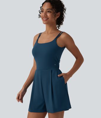 SoftlyZero™ Airy Double Straps Built-in Bra 2-in-1 Cool Touch Yoga Romper with Pockets-Easy Peezy Edition