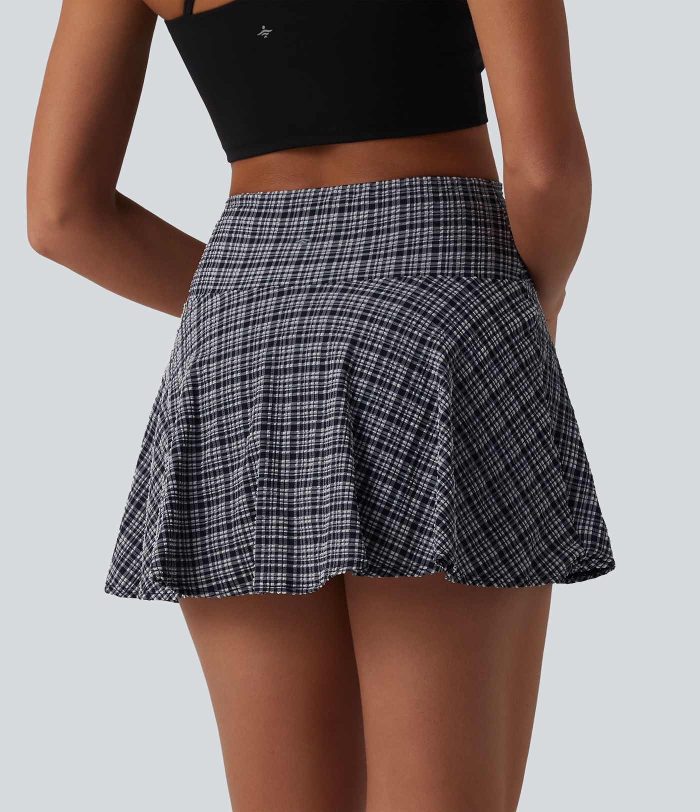 High Waisted 2-in-1 Plaid Quick Dry Flare Mini Tennis Skirt with Pockets