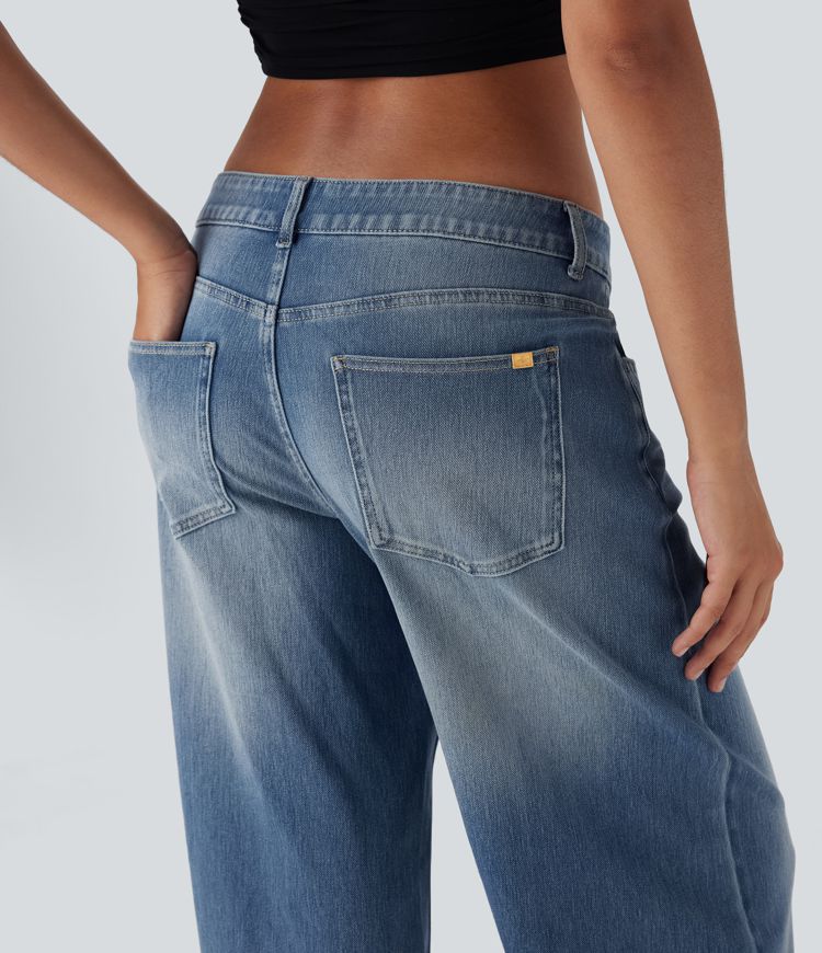 Halara Flex™ Baggy Jeans Low Rise mit Knopf und Reißverschluss, mehreren Taschen, weitem Bein