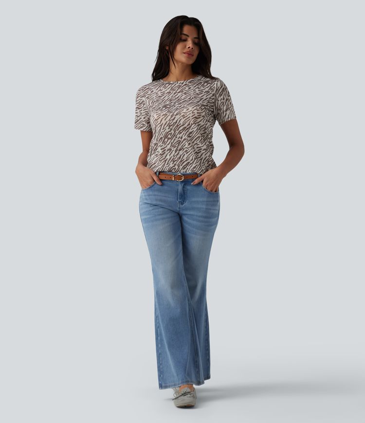 Round Neck Short Sleeve Zebra Print Casual T-Shirt