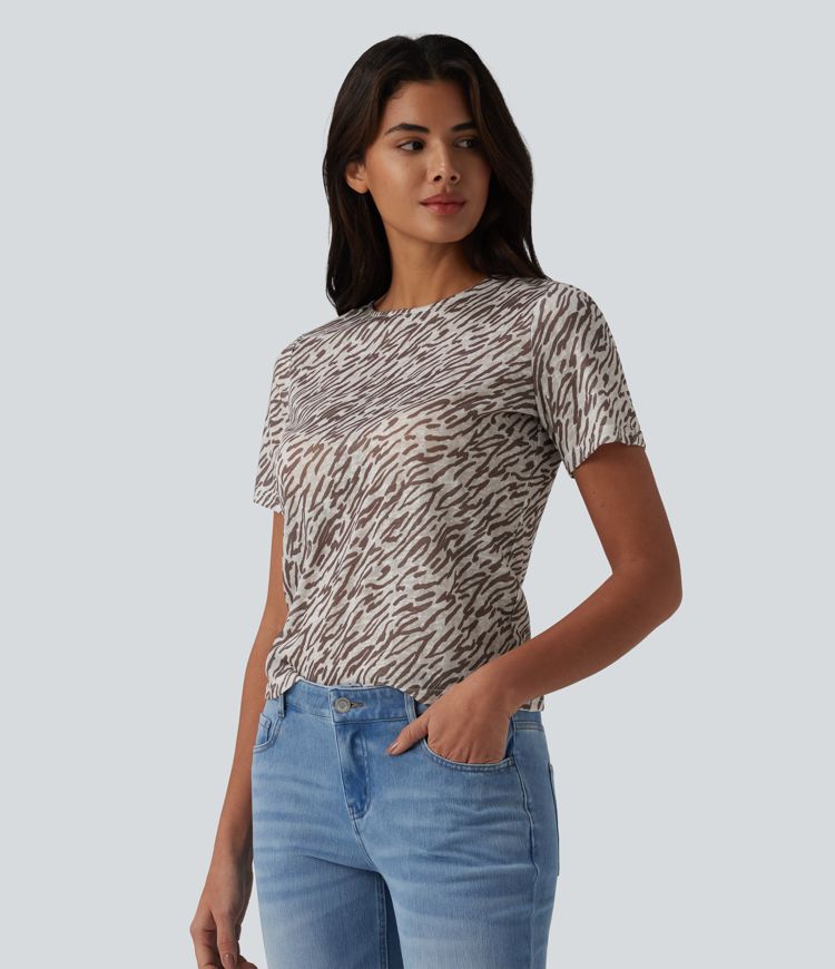 Round Neck Short Sleeve Zebra Print Casual T-Shirt