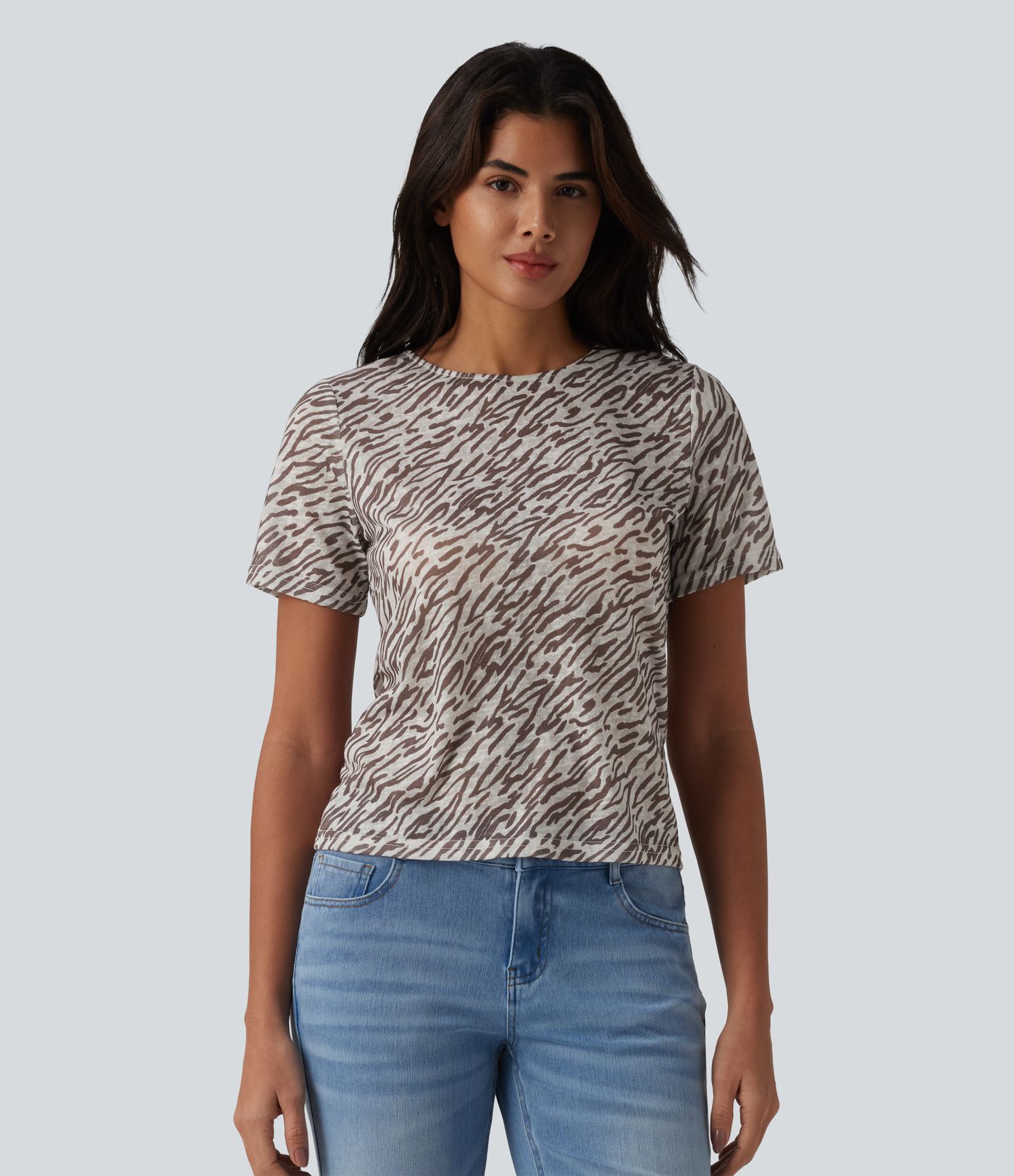 Round Neck Short Sleeve Zebra Print Casual T-Shirt