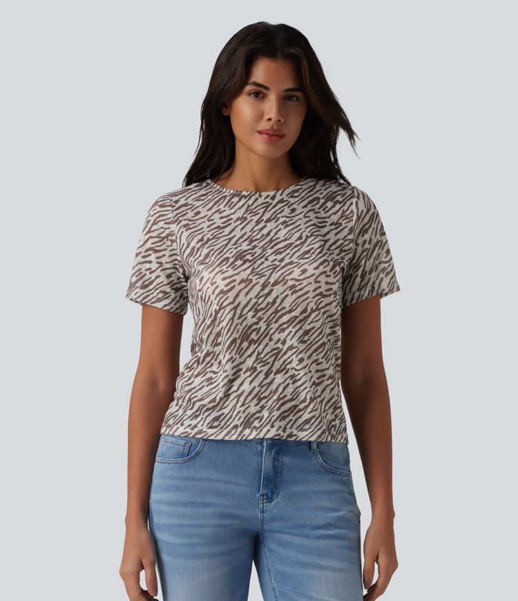 Round Neck Short Sleeve Zebra Print Casual T-Shirt