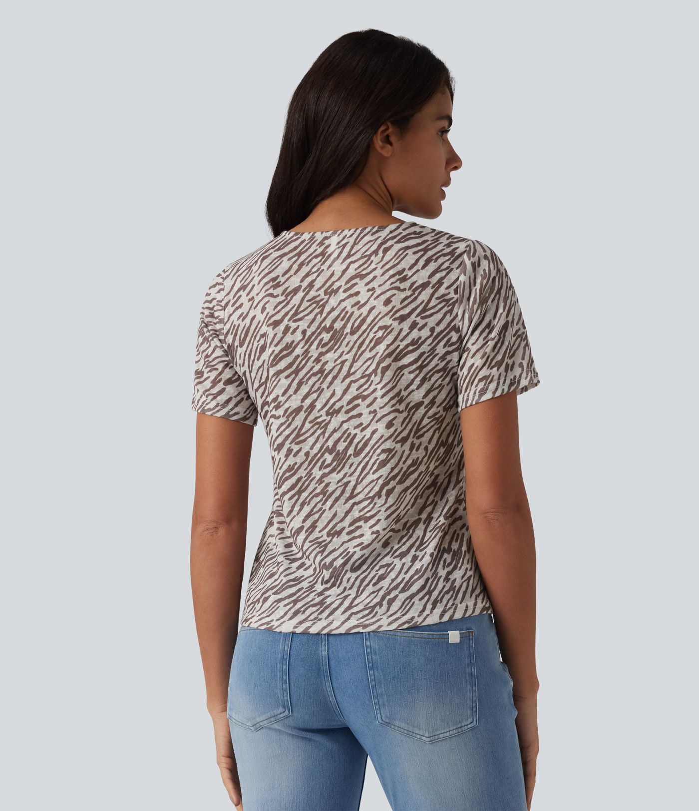 Round Neck Short Sleeve Zebra Print Casual T-Shirt