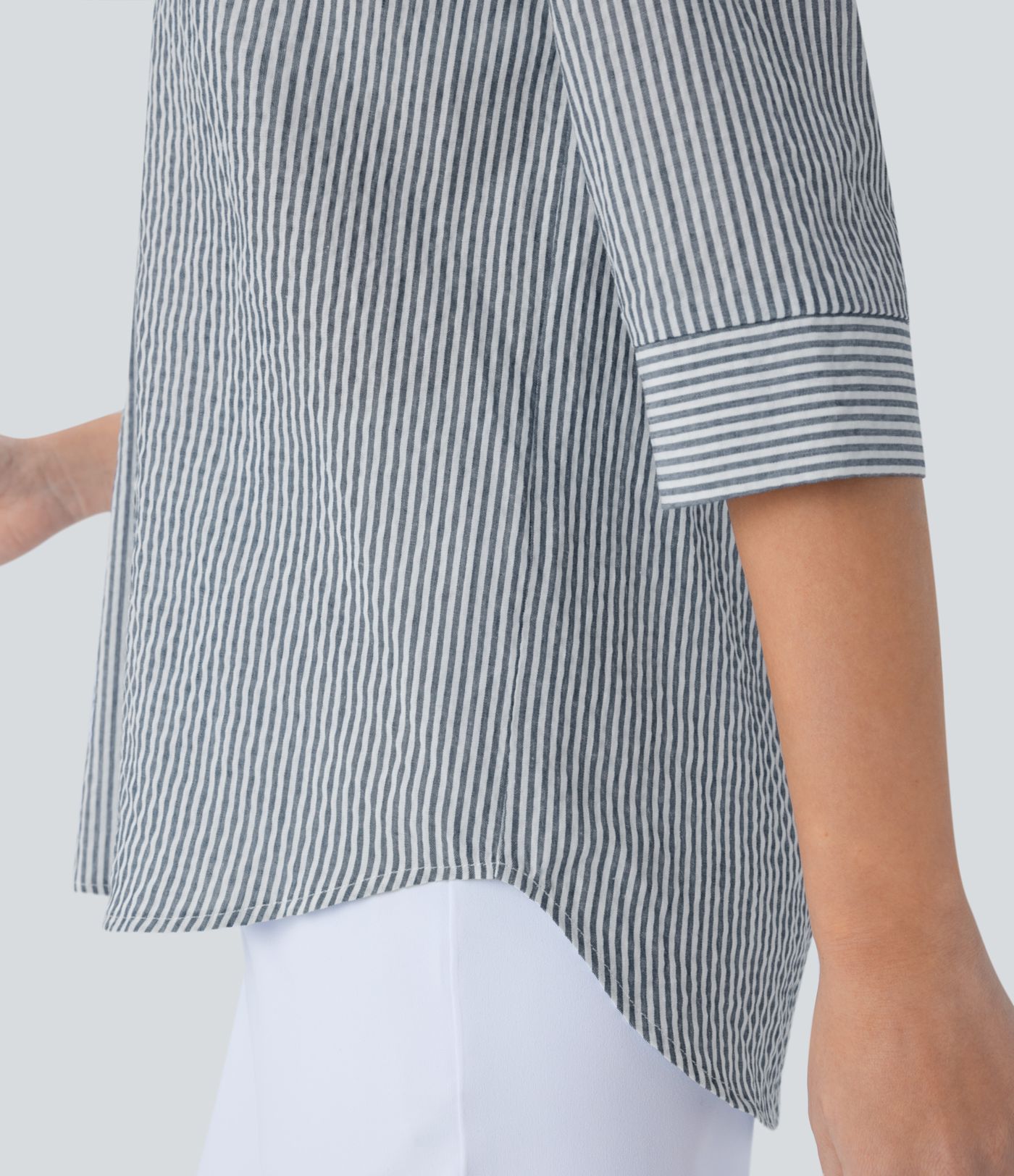 Chemisier rayé tailleur à manches mi-longues et ourlet arrondi