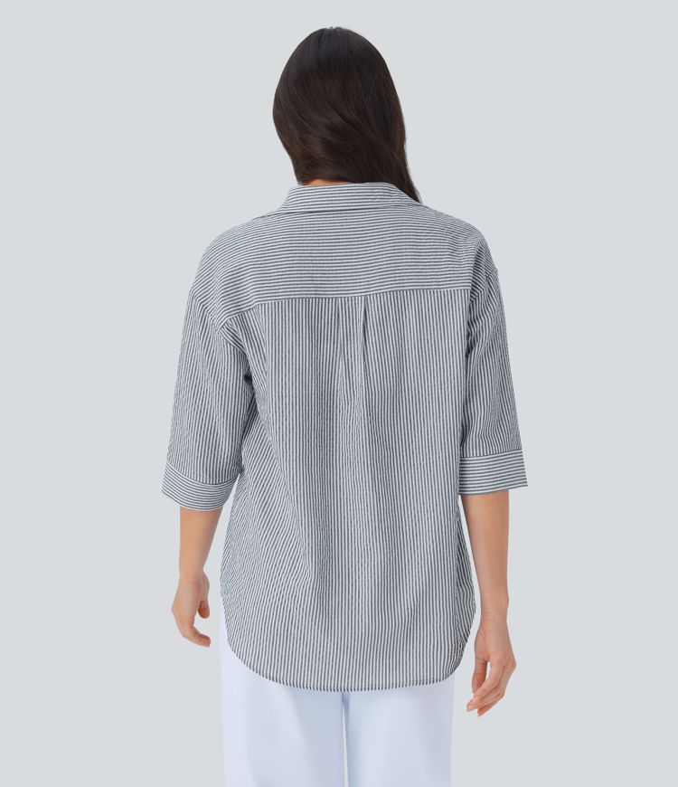 Chemisier rayé tailleur à manches mi-longues et ourlet arrondi