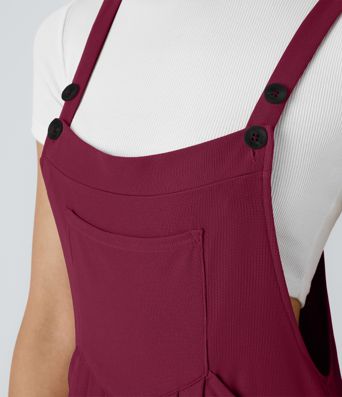 Peto Casual de Waffle con Correa Ajustable, Botón Múltiples Bolsillos