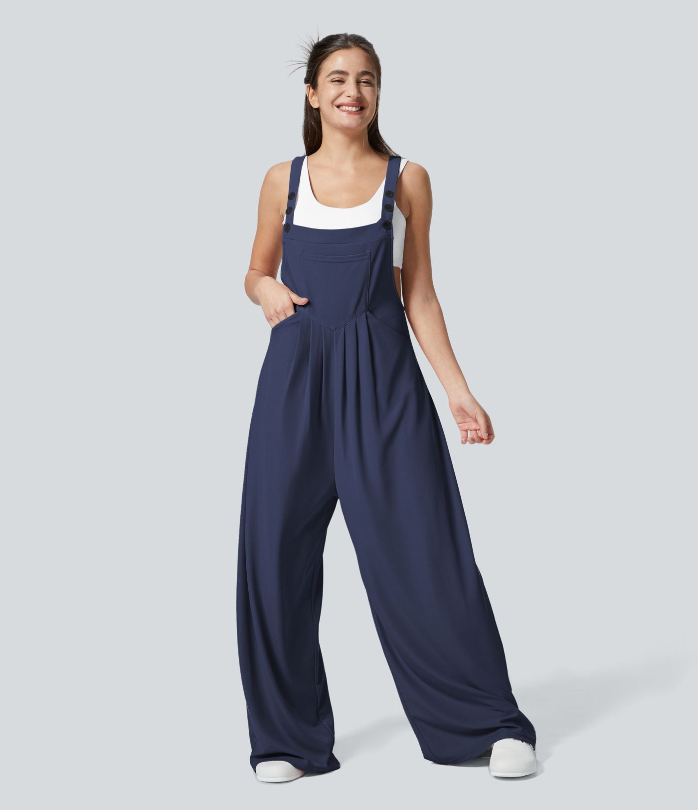 Pockets Waffle Casual Overalls