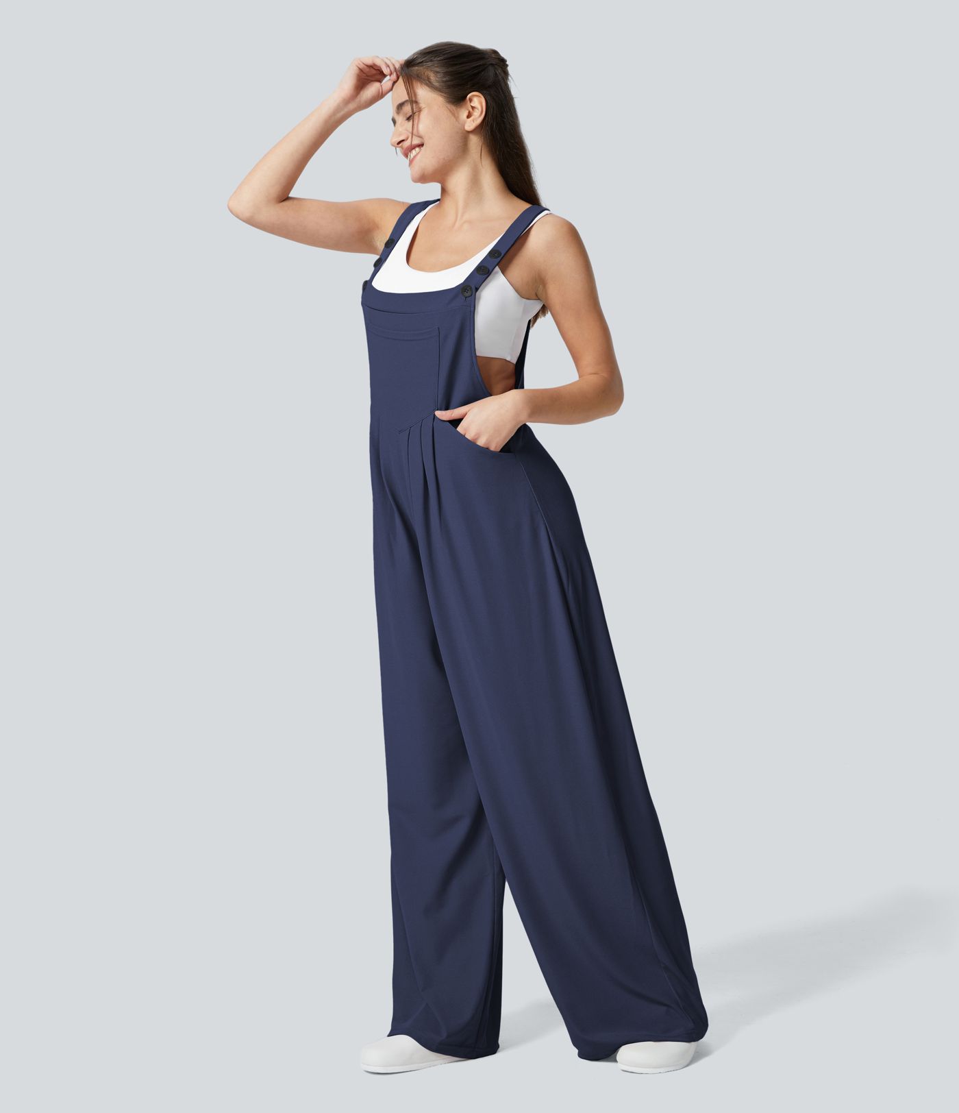 Pockets Waffle Casual Overalls