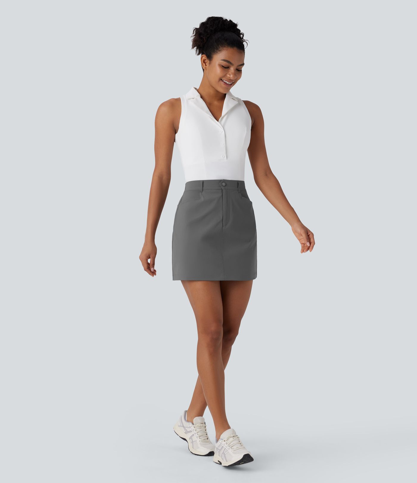 High Waisted Zipper Pocket A Line Mini Golf Skirt