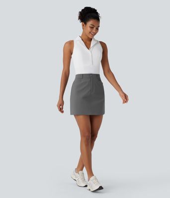 High Waisted Zipper Pocket A Line Mini Golf Skirt