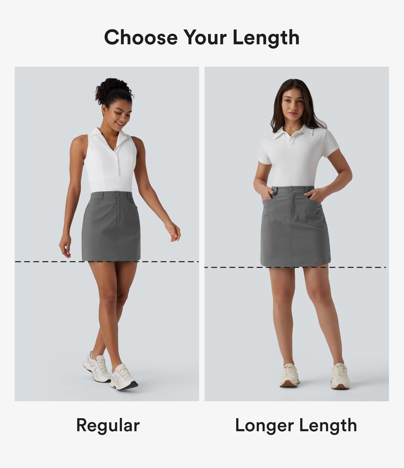 Mini-jupe de golf taille haute, coupé trapèze, avec poches — longueur allongée