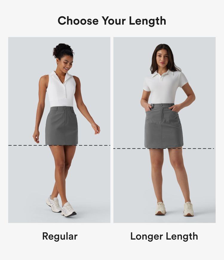 Mini-jupe de golf taille haute, coupé trapèze, avec poches — longueur allongée