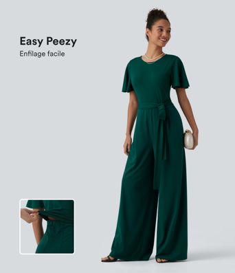 Combinaison large col rond manches courtes avec nœud devant et poches - Édition Easy Peasy