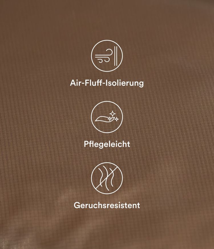 Lässige Kunstdaunenjacke mit Stehkragen, Seitentaschen, langen Ärmeln und Reißverschluss - verstaubar