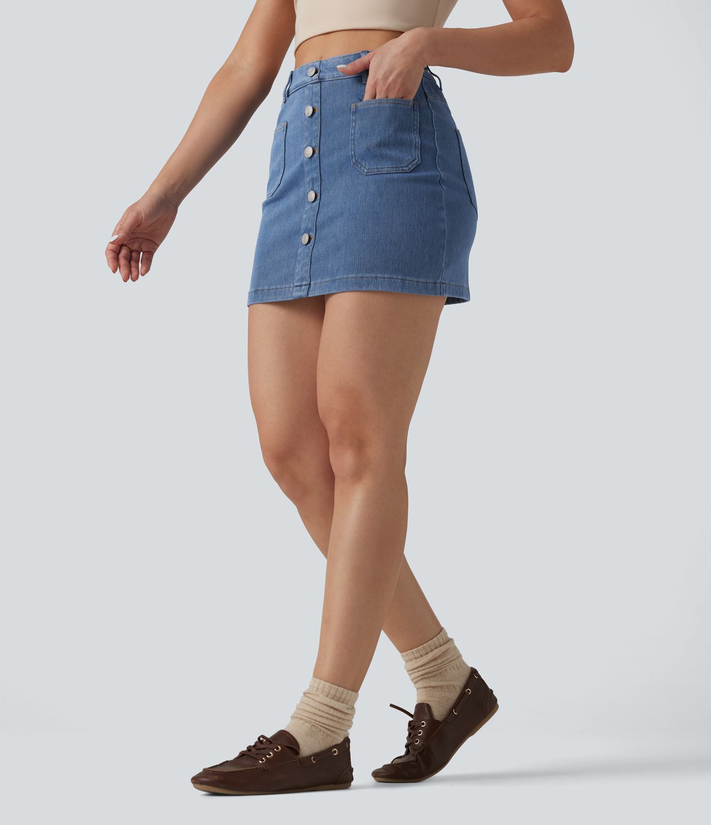 Halara Flex™ High Waisted Decorative Buttons Bodycon Mini Casual Denim Skirt with Pockets