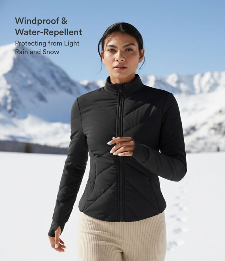 PuffFlex Stand Collar Long Sleeve Thumb Hole Casual Padded Jacket with Pockets