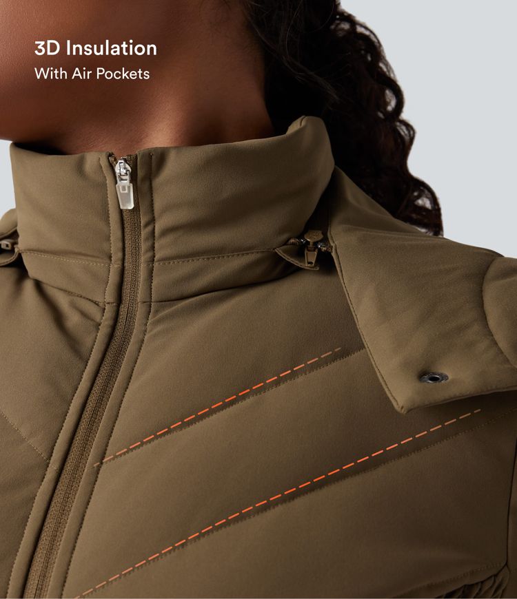 PuffFlex Removable Hood Shirred Casual Padded Jacket with Pockets