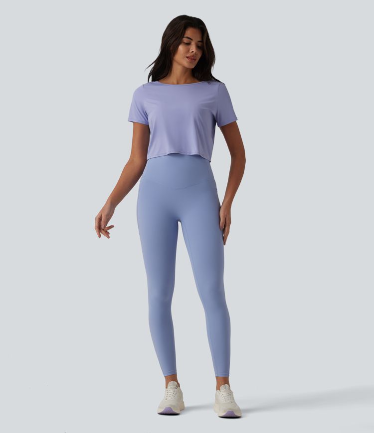 Boat Neck Short Sleeve Cool Touch Yoga Sports Top-UPF50+