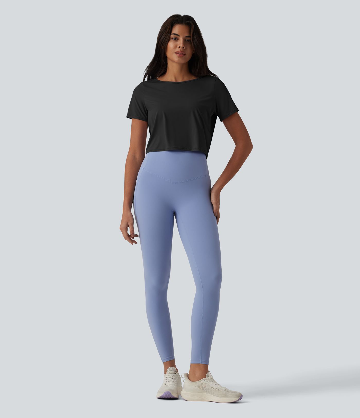 Yoga-Sport-Top mit U-Boot-Ausschnitt, Kurzarm und Cool-Touch – UPF50+