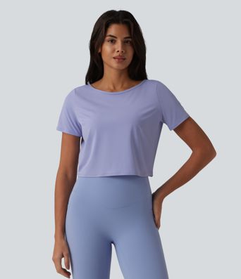 Boat Neck Short Sleeve Cool Touch Yoga Sports Top-UPF50+