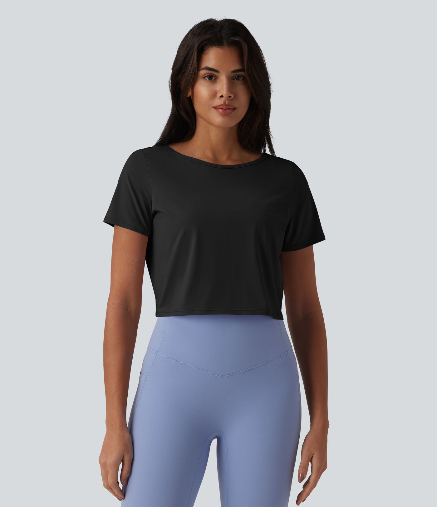 Yoga-Sport-Top mit U-Boot-Ausschnitt, Kurzarm und Cool-Touch – UPF50+