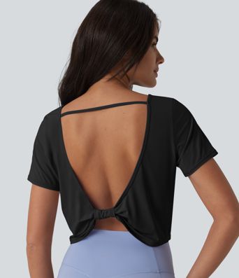 Yoga-Sport-Top mit U-Boot-Ausschnitt, Kurzarm und Cool-Touch – UPF50+